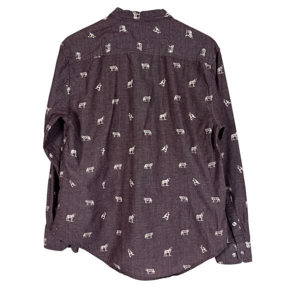 Free Nature Button Down Shirt Mens M Purple 100% Cotton Wolf Pattern Heritage - Picture 3 of 5